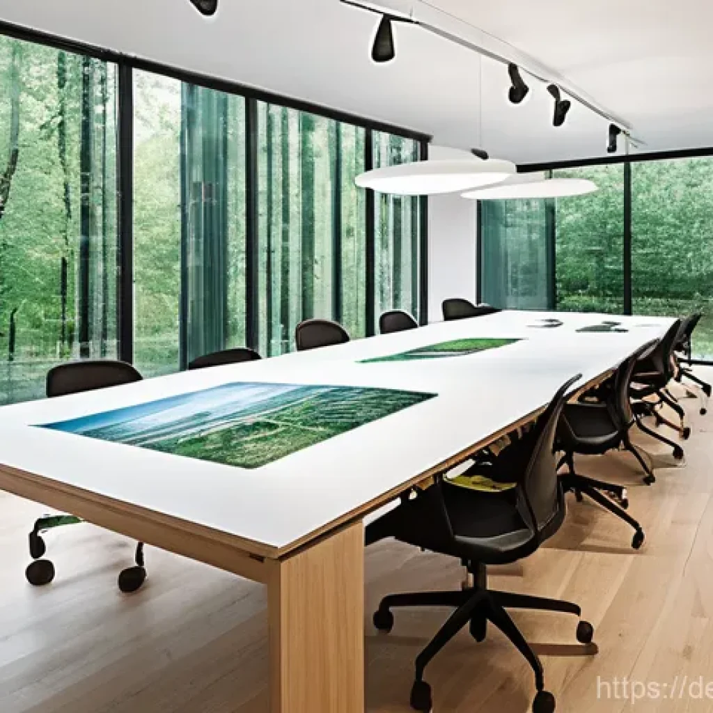 생태계 중심 사고와 혁신적 해결책 - **Prompt:** A vibrant, sun-drenched German design studio with large windows overlooking a green urba...