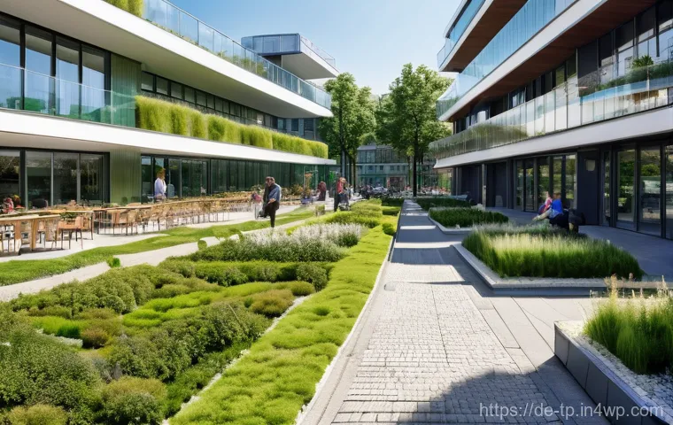 생태계 중심 사고와 혁신적 해결책 - **Prompt:** A vibrant, sun-drenched German design studio with large windows overlooking a green urba...