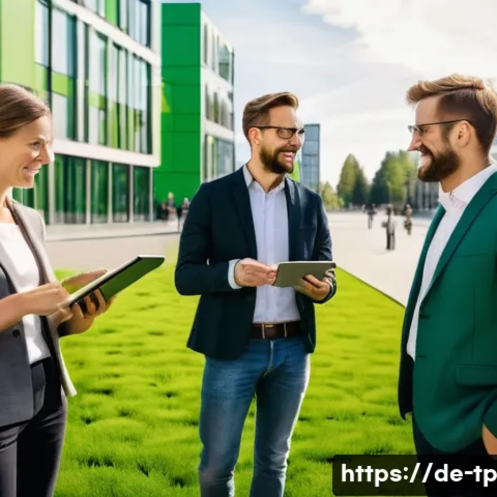 생태계 중심 사고 전환의 단계별 접근 - **A Flourishing Business Ecosystem in a German Urban Landscape**
    A vibrant, medium shot of a mod...